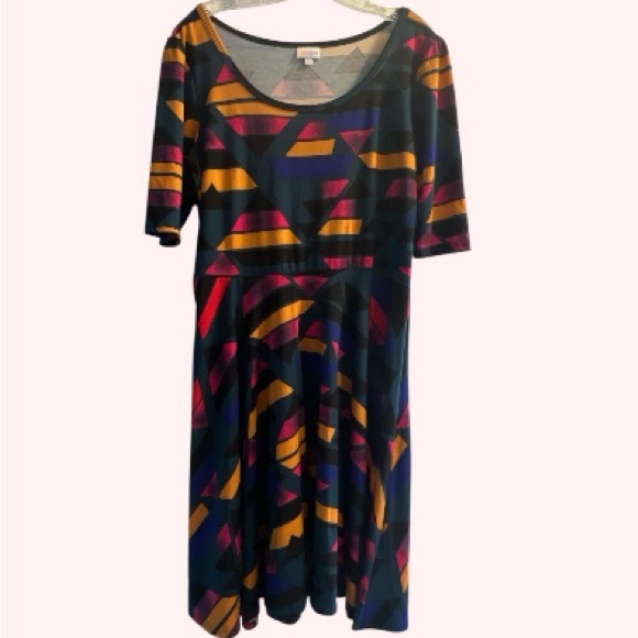 LuLaRoe Dresses & Skirts - LuLaRoe 2XL dress with Geometric Design in Green, Orange, Pink, Blue, Black, Red